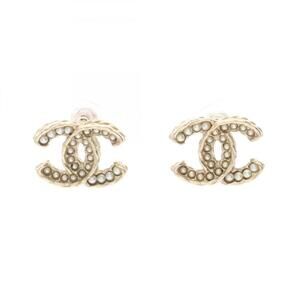 CHANEL Gold Pearl Logo Earrings